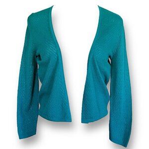 J Jill Womens Cardigan XS Teal Cotton Open Front Knit 3/4 Sleeve Spring Sweater